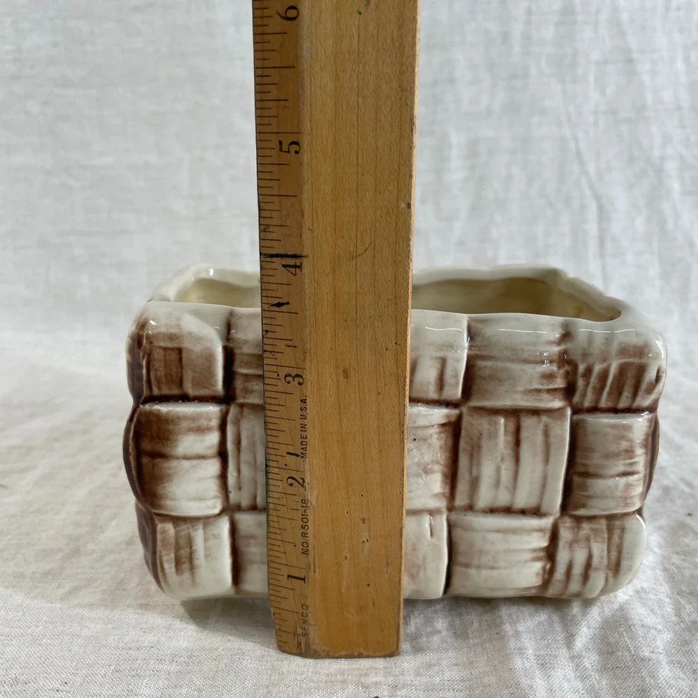 Brown Woven Basket Planter Shawnee Pottery 444 Farmhouse Vintage Cottagecore